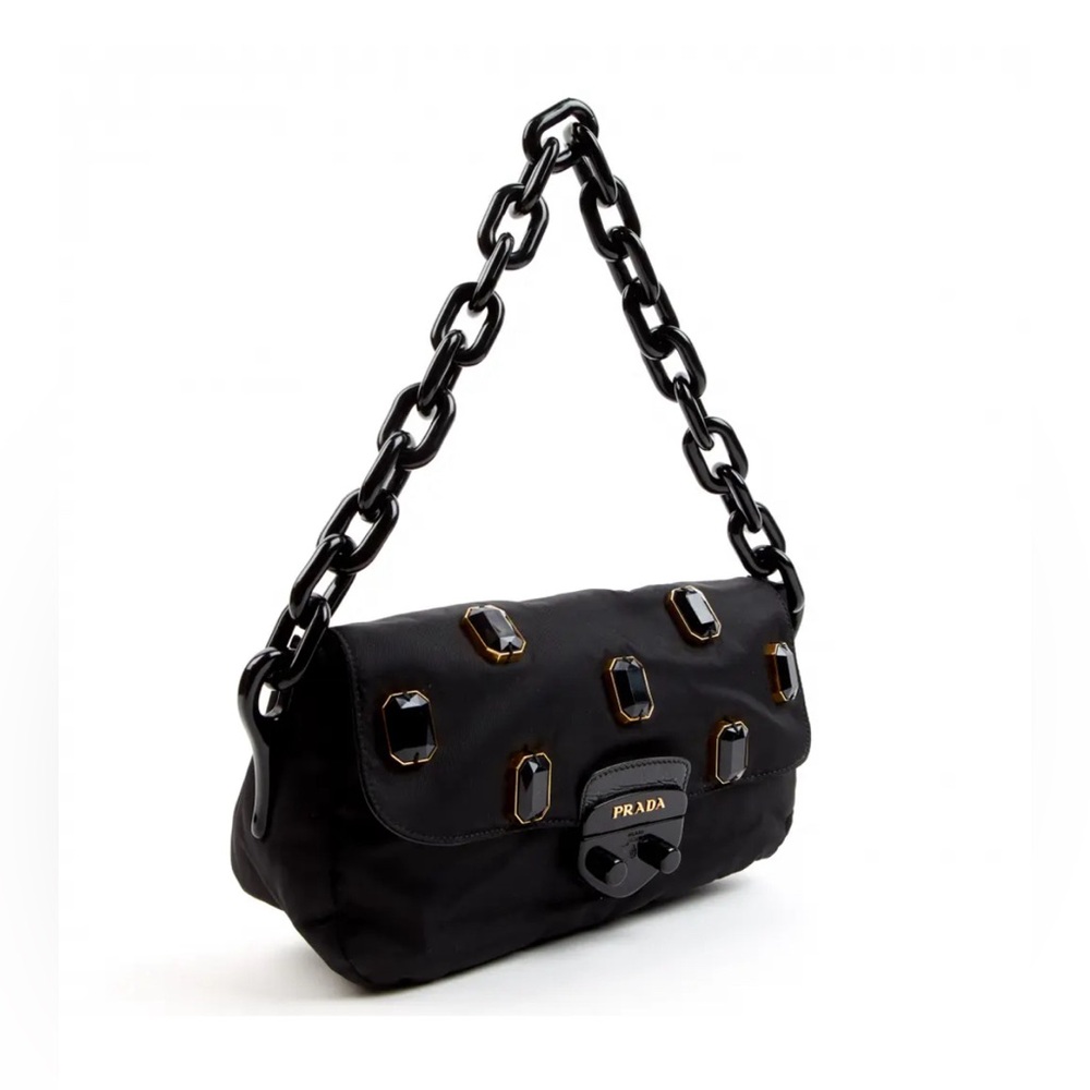 Prada black nylon Whip Pietre jewel gem shoulder bag with buckle